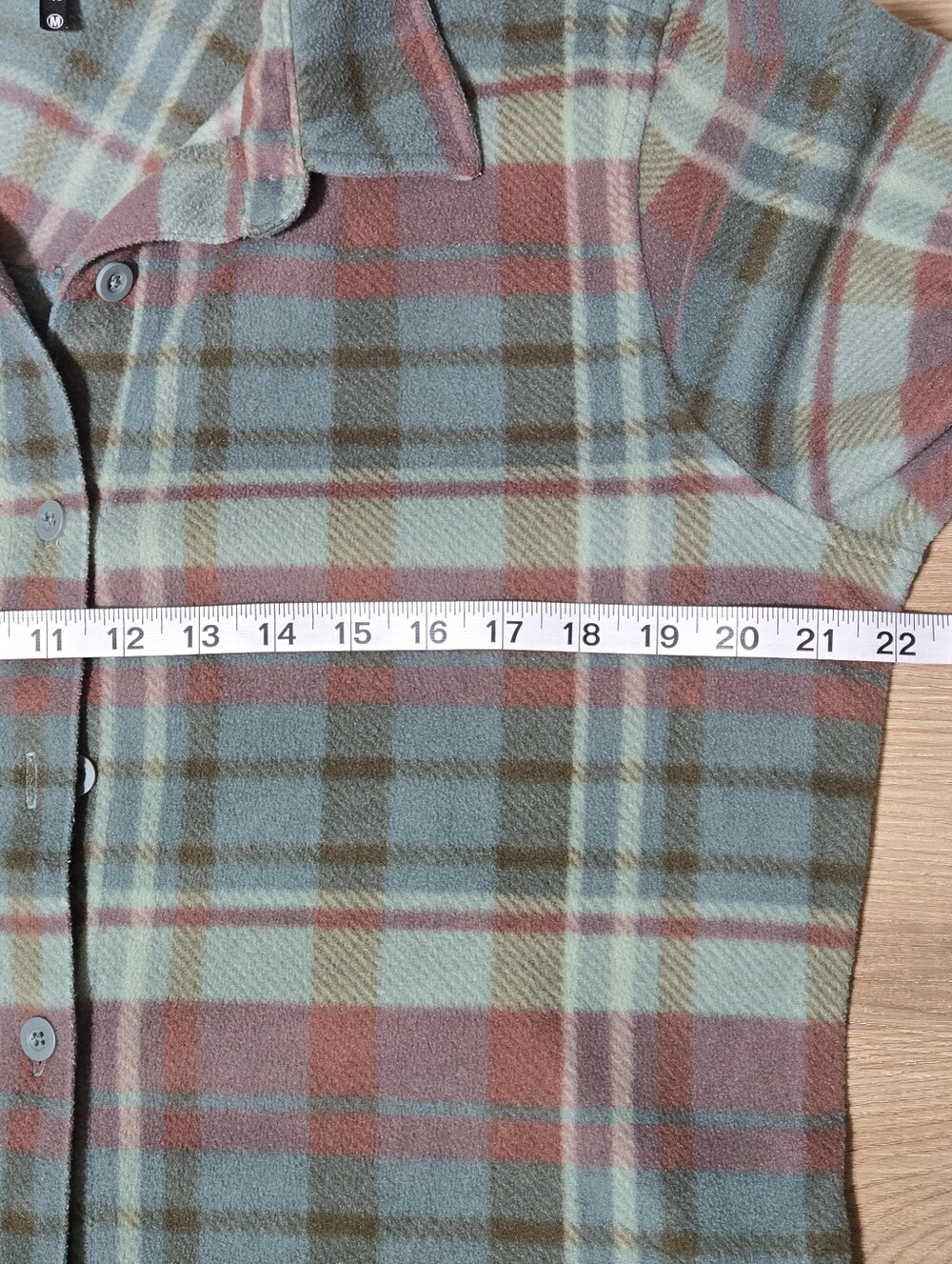 Button-Front Plaid Fleece Shirt in Mint & Rust - Picture 6 of 7